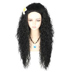 Women's Green Big Wave Witch Wig + Flower Crown Halloween Costume Cosplay Goddess Wig