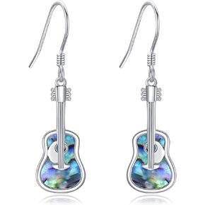 YAFEINI Guitar Earrings Sterling Silver Abalone Shell Guitar Earrings Music Lovers Jewelry Gifts for Woman Guitarist