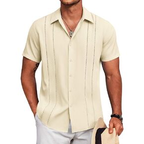 COOFANDY Mens Cuban Guayabera Shirt Short Sleeve Button Down Shirts Summer Beach Vacation Shirts