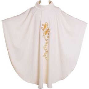 BLESSUME Priest White Chasuble Fish Cross Embroidered Vestments