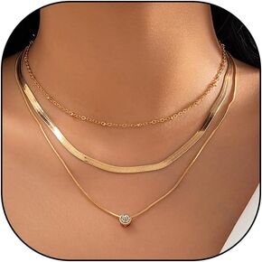 Gold Crystal Choker Necklace Set, Trendy Multi Layer Stackable Chain Necklaces, Versatile Statement Jewelry Gifts for Women (3)