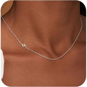 Initial Necklaces for Women, Dainty Silver Letter Necklace 14k Silver Plated Sideways Initial Necklace Cute Personalized Name Necklace Simple Choker Necklaces for Women Trendy Jewelry