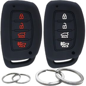 GFDesign 2 Pcs Silicone 4 Buttons Key Fob Cover Remote Case Keyless Protector Compatible with 2019 2018 2017 2016 2015 2014 2013 Hyundai Elantra Sonata Tucson - Black (Flip Fob NOT FIT)