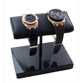 LYS&LYX Double Watch Stand | Handcrafted Italian Leather Marble base | Watch display stand compliment all watches | Jewelry stand | Watch organizer & holder | Watch Accessory (Black/Black/Black)