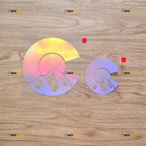Colorado State Flag Circle C Mounatain Sticker Decal Vinyl - 2 Pack Holographic Iridescent, 3 Inches, 5 Inches - No Background Die Cut for Car Boat Laptop
