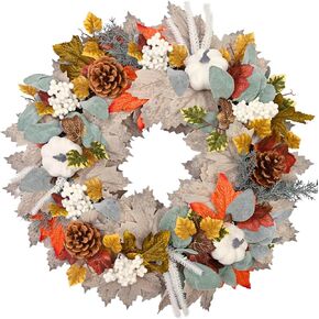 Fall Decor - Fall Wreaths for Front Door, 18" Autumn Wreath with Pumpkin, Maples Leaf, Pine Cone, Berry, Fall Decorations for Home, Fall Porch Decor, Thanksgiving Outdoor Indoor Decor