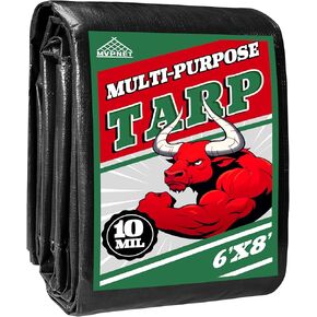 Tarp 15x15 ft Heavy Duty 100% Waterproof 10mil,UV Resistant,Durable Grommets and Reinforced Edges Green/Black Tarp for Camping, Swimming Pools,Car Coverage -by MVPNET