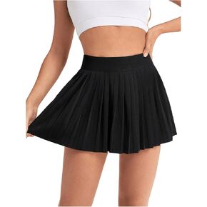 WDIRARA Women's Pleated Tennis Mini Skirts Athletic Workout High Waisted Skorts with Pockets for Badminton Golf