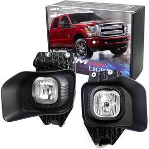 iJDMTOY Complete Set Fog Lights Foglamp Kit with Halogen Bulbs, Wiring On/Off Switch and Garnish Bezel Covers Compatible with 2011-2016 Ford F-250 F-350 F-450 Super Duty