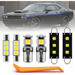 11pcs Challenger White Interior LED Lights Kit for Dodge Challenger 2008 2009 2010 2011 LED Map Door Glove Box Vanity Mirror Trunk Lights Super Bright 6000K Interior Bulbs + Install Tool