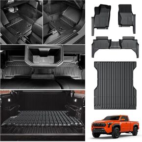 Floor Mats and Trunk Bed Mat for 2024 Toyota Tacoma Double Cab 5FT All Weather Protection TPE Waterproof Floor Liner and Truck Bed Liner for Toyota Tacoma Accessories