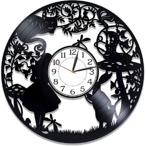 White Rabbit Vinyl Record Clock Alice in Wonderland Wall Clock 12 Inch Walt Disney Handmade Clock for Kids Movie Original Home Decor Alice in Wonderland Birthday Gift Idea