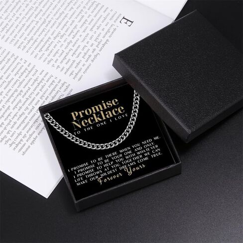 Promise Necklace for Him Silver Cuban Link Chain for Men 7MM Thick Stainless Steel Chain Sentimental Gifts for Husband Anniversary Birthday Valentines Christmas Gifts for Boyfriend,Husband in Saudi Arabia