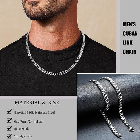 Promise Necklace for Him Silver Cuban Link Chain for Men 7MM Thick Stainless Steel Chain Sentimental Gifts for Husband Anniversary Birthday Valentines Christmas Gifts for Boyfriend,Husband in Saudi Arabia