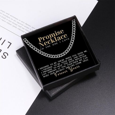 Promise Necklace for Him Silver Cuban Link Chain for Men 7MM Thick Stainless Steel Chain Sentimental Gifts for Husband Anniversary Birthday Valentines Christmas Gifts for Boyfriend,Husband in Saudi Arabia