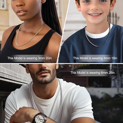 3/4/5/6/7mm Trendy Square Rolo Necklace Chains for Men and Women Non-tarnish 316L Top Grade Stainless Steel Necklace Chain - 16/18/20/22/24/26/30/36 Inch Plus 2" Adjustable Chain in Saudi Arabia