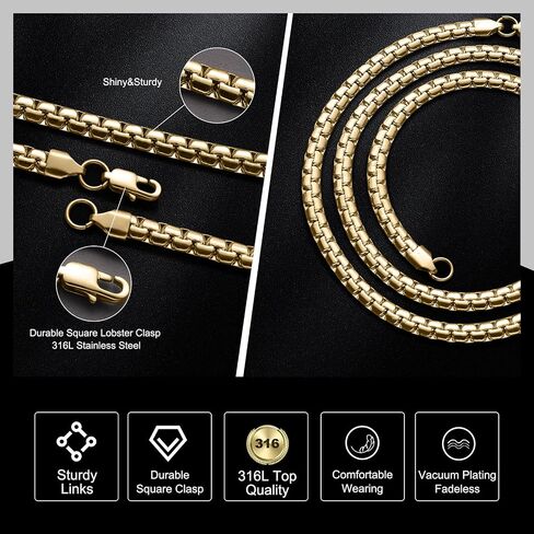 3/4/5/6/7mm Trendy Square Rolo Necklace Chains for Men and Women Non-tarnish 316L Top Grade Stainless Steel Necklace Chain - 16/18/20/22/24/26/30/36 Inch Plus 2" Adjustable Chain in Saudi Arabia