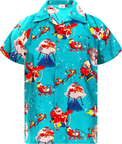 KING KAMEHA Funky Hawaiian Shirt, Shortsleeve, Christmas, Surf Santa, Black, XL in Kuwait