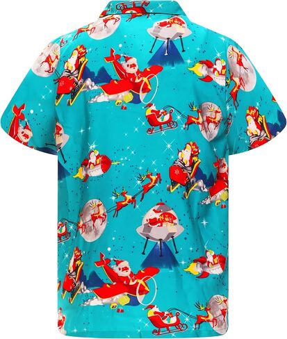 KING KAMEHA Funky Hawaiian Shirt, Shortsleeve, Christmas, Surf Santa, Black, XL in Kuwait