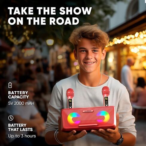 آلة كاريوكي ماسينجو للبالغين والأطفال مع 2 ميكروفونات لاسلكية، ومكبر صوت بلوتوث محمول للغناء، وأضواء LED ملونة، ونظام PA، وحامل هاتف لعرض الكلمات، وكابل تلفزيون. المعزوفة G2 in Kuwait