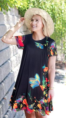 My Sky Women Summer Dresses Casual Short Sleeves Tshirt Cute Flowy Beach Plus Size Sundress with Pockets in Saudi Arabia