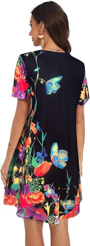 My Sky Women Summer Dresses Casual Short Sleeves Tshirt Cute Flowy Beach Plus Size Sundress with Pockets in Saudi Arabia