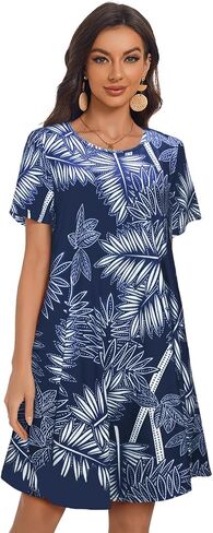 My Sky Women Summer Dresses Casual Short Sleeves Tshirt Cute Flowy Beach Plus Size Sundress with Pockets in Saudi Arabia