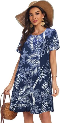 My Sky Women Summer Dresses Casual Short Sleeves Tshirt Cute Flowy Beach Plus Size Sundress with Pockets in Saudi Arabia