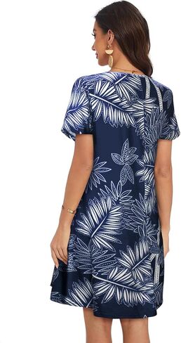 My Sky Women Summer Dresses Casual Short Sleeves Tshirt Cute Flowy Beach Plus Size Sundress with Pockets in Saudi Arabia