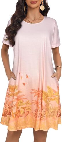 My Sky Women Summer Dresses Casual Short Sleeves Tshirt Cute Flowy Beach Plus Size Sundress with Pockets in Saudi Arabia