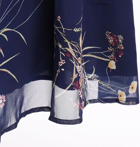 Women's Floral Print Chiffon Dresses V-Neck Tie Long Sleeve A-Line Ruffle Cocktail Party Dresses in Saudi Arabia