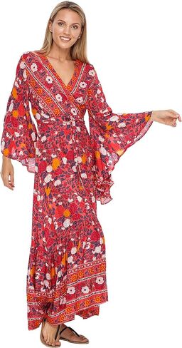 SHU-SHI Womens Floral Wrap Dress Bohemian Sundress Casual Summer Long Boho Sleeve Maxi in Kuwait