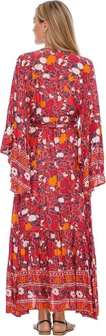 SHU-SHI Womens Floral Wrap Dress Bohemian Sundress Casual Summer Long Boho Sleeve Maxi in Kuwait