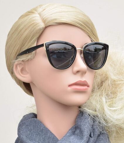 PZ Polarized - نظارات شمسية نسائية ذات تصميم كبير الحجم على شكل جسر معدني على شكل عين القطة، حماية من الأشعة فوق البنفسجية in Kuwait