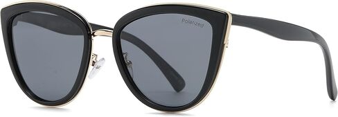 PZ Polarized - نظارات شمسية نسائية ذات تصميم كبير الحجم على شكل جسر معدني على شكل عين القطة، حماية من الأشعة فوق البنفسجية in Kuwait
