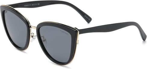 PZ Polarized - نظارات شمسية نسائية ذات تصميم كبير الحجم على شكل جسر معدني على شكل عين القطة، حماية من الأشعة فوق البنفسجية in Kuwait