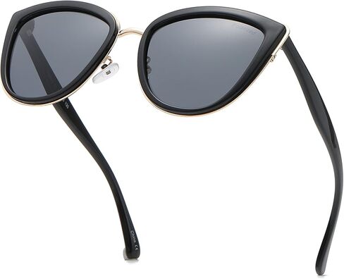 PZ Polarized - نظارات شمسية نسائية ذات تصميم كبير الحجم على شكل جسر معدني على شكل عين القطة، حماية من الأشعة فوق البنفسجية in Kuwait