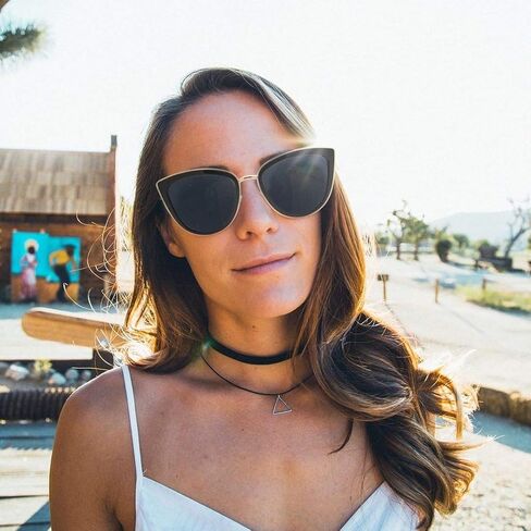 PZ Polarized - نظارات شمسية نسائية ذات تصميم كبير الحجم على شكل جسر معدني على شكل عين القطة، حماية من الأشعة فوق البنفسجية in Kuwait