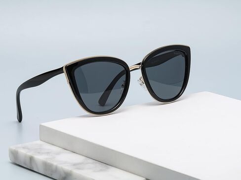 PZ Polarized - نظارات شمسية نسائية ذات تصميم كبير الحجم على شكل جسر معدني على شكل عين القطة، حماية من الأشعة فوق البنفسجية in Kuwait
