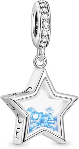 GNOCE على شكل نجمة جوهرة الميلاد قلادة سحر 925 فضة استرخى سحر حبة لسوار قلادة مجوهرات هدية لعيد ميلاد المرأة زوجة (مارس) in Kuwait