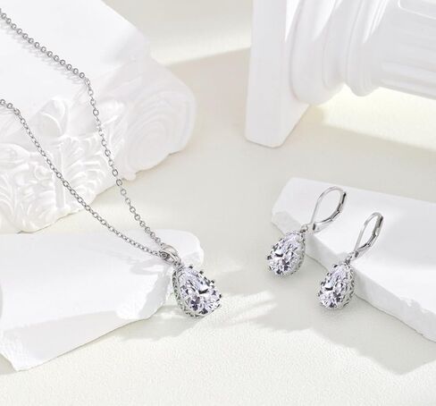 YONVUN Crystal Zircon Drop Dangle Leverback Earrings Plated 18k Gold Teardrop Oval Pear Gemstone Birthstone Jewelry Set Gift for Wife Mom Daughter Girlfriend Her in Kuwait