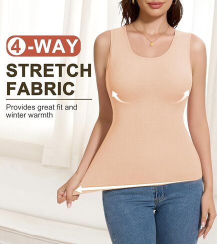 Thermal Tank Top Women Fleece Lined Undershirt V Neck Lace Camisole Tops Warm Base Layer Underwear Cami Vest in Kuwait