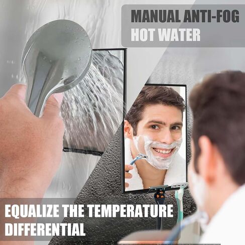 LFOYOU 2025 Updated Shower Mirror with 2 Replaceable Adhesive - Two Razor Holder, 360°Rotation Adjustable Shaving Mirror, Bathroom Razor Holder in Kuwait