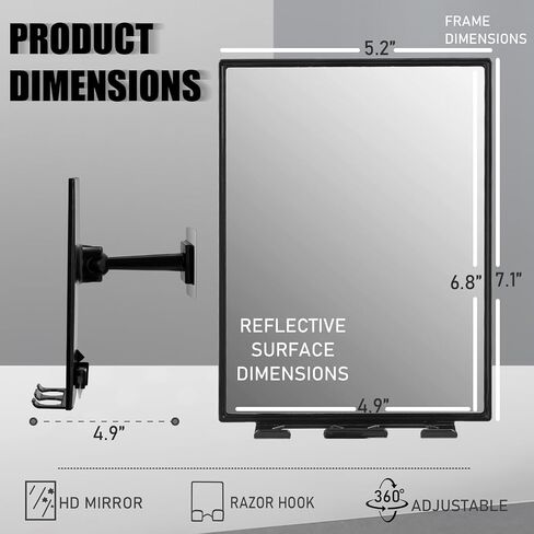 LFOYOU 2025 Updated Shower Mirror with 2 Replaceable Adhesive - Two Razor Holder, 360°Rotation Adjustable Shaving Mirror, Bathroom Razor Holder in Kuwait