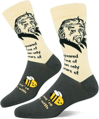 Men's Portrait Crew Socks, Novelty Gift for Nerd Genius Teacher Adult Shoe Size 8-13 for Crazy Sock Day in Kuwait