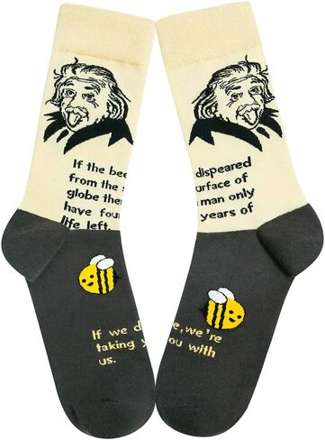 Men's Portrait Crew Socks, Novelty Gift for Nerd Genius Teacher Adult Shoe Size 8-13 for Crazy Sock Day in Kuwait
