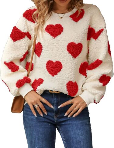 Womens Plush Sweatshirts Crew Neck Long Sleeve Loose Hoodies Pullover Fall Winter Outfits in Kuwait
