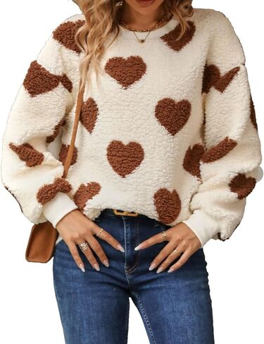 Womens Plush Sweatshirts Crew Neck Long Sleeve Loose Hoodies Pullover Fall Winter Outfits in Kuwait