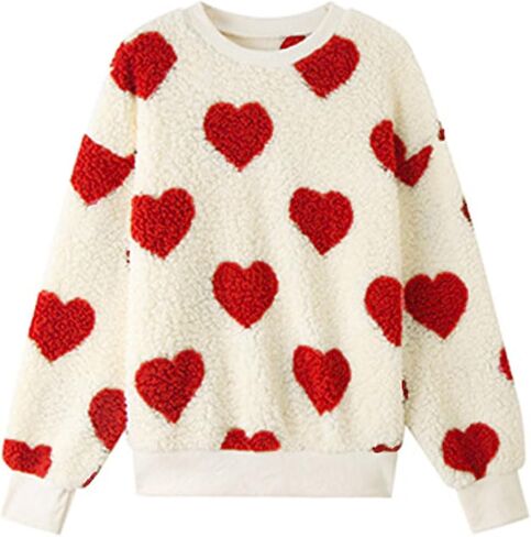 Womens Plush Sweatshirts Crew Neck Long Sleeve Loose Hoodies Pullover Fall Winter Outfits in Kuwait