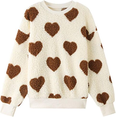 Womens Plush Sweatshirts Crew Neck Long Sleeve Loose Hoodies Pullover Fall Winter Outfits in Kuwait